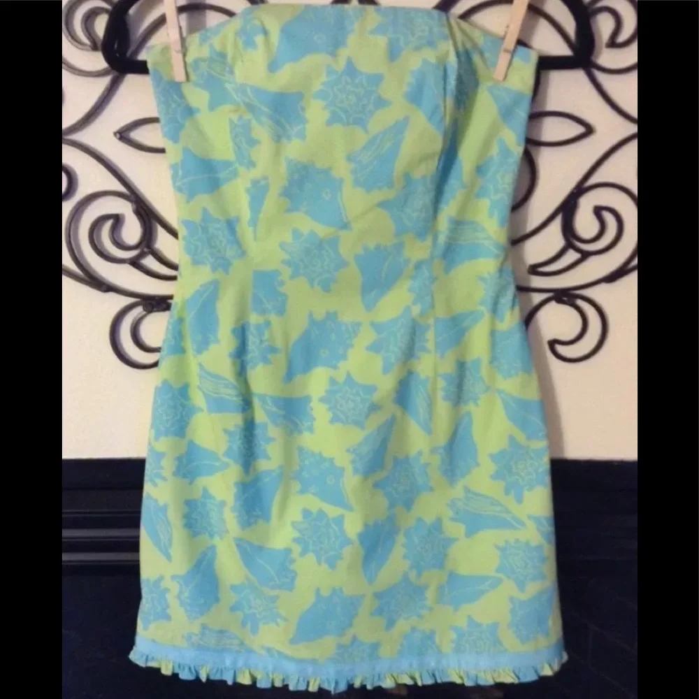 Lilly Pulitzer Yellow and Blue Strapless Shell-Print Dress - Picture 4 of 8